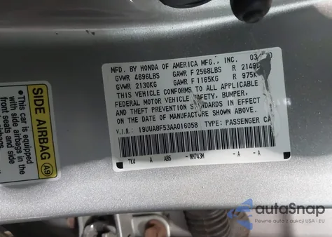 2010 Acura Tl 3.5 из США, поврежденный, VIN 19UUA8F53AA016058